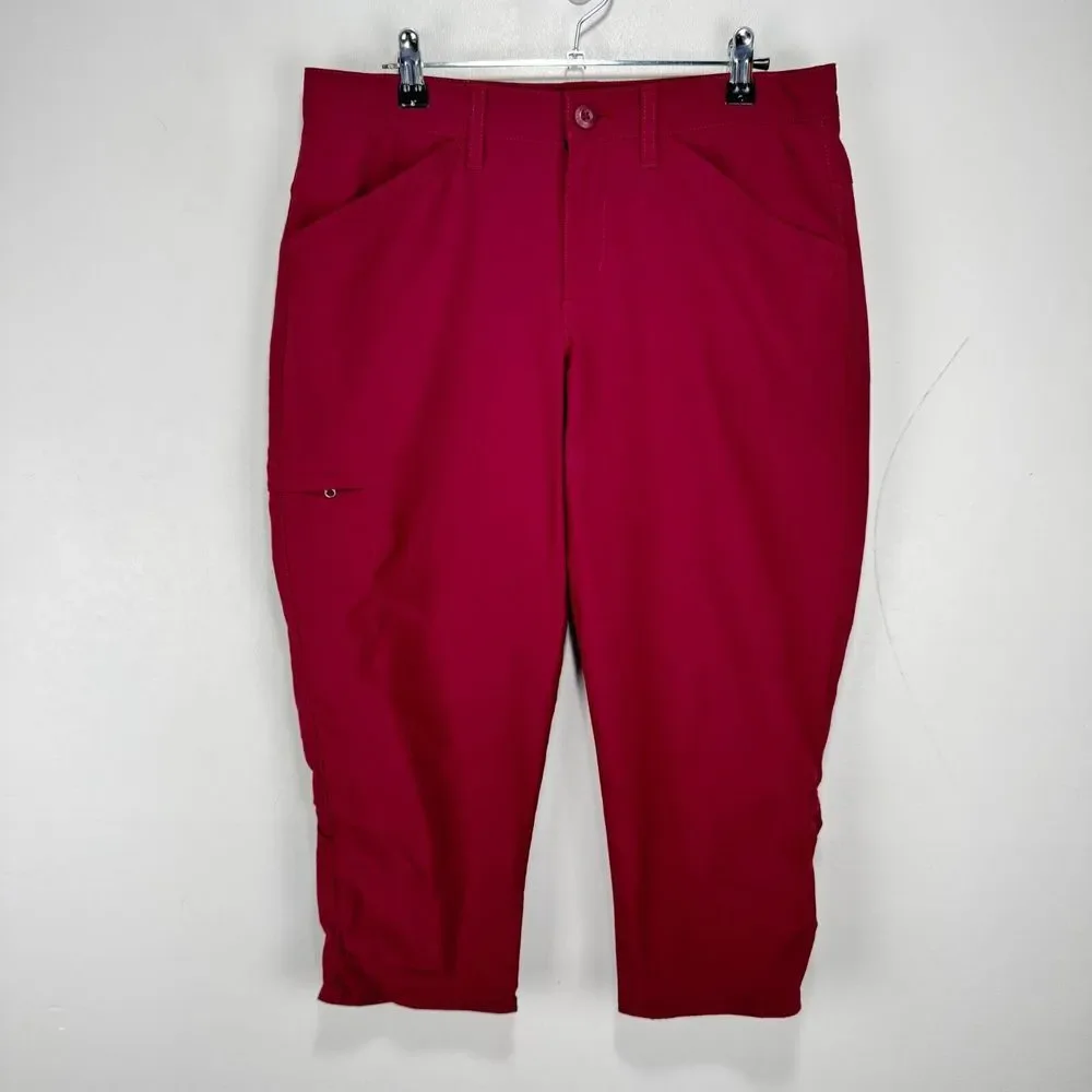 Eddie Bauer Cropped Traveler Pants Women Size 6 Maroon Pink Wicking Stretch - Picture 1 of 10